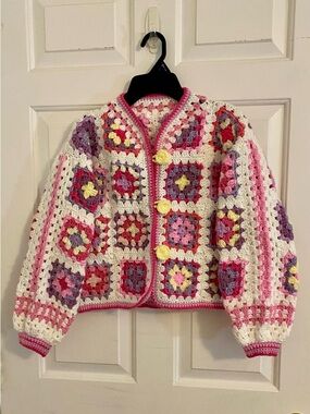Handmade Crochet Kids Jacket in Pink, Purple & White ** Sold special order***